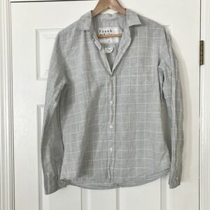 Frank & Eileen Barry Womens Tailored Shirt Gray Large Medium Windowpane Preppy